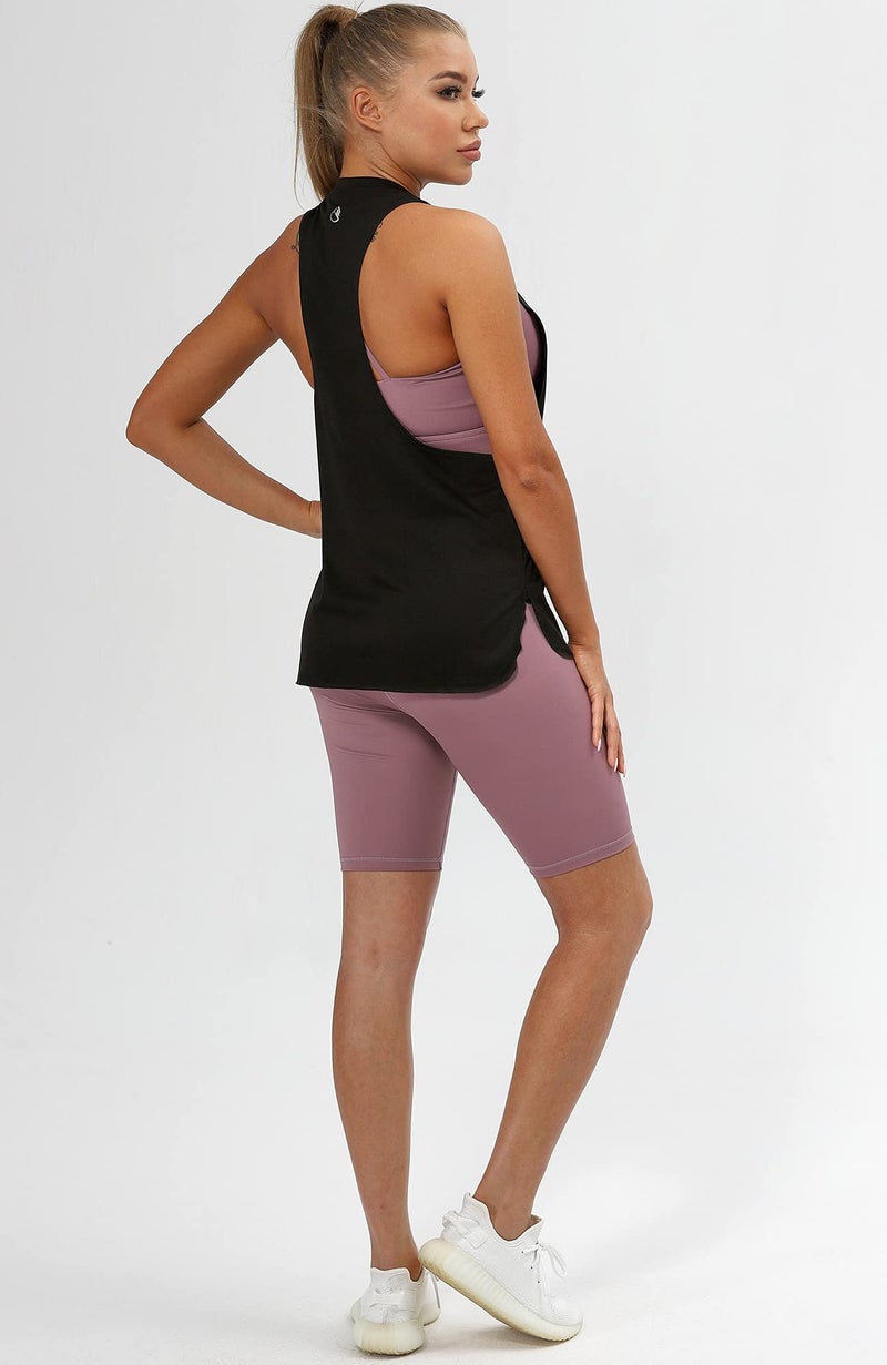icyzone Workout Tank Tops for Women - Running Muscle Tank Sport Exercise Gym Yoga Tops Athletic Shirts(Pack of 3) (XL, Black/Grey/Lavender) - Image 2